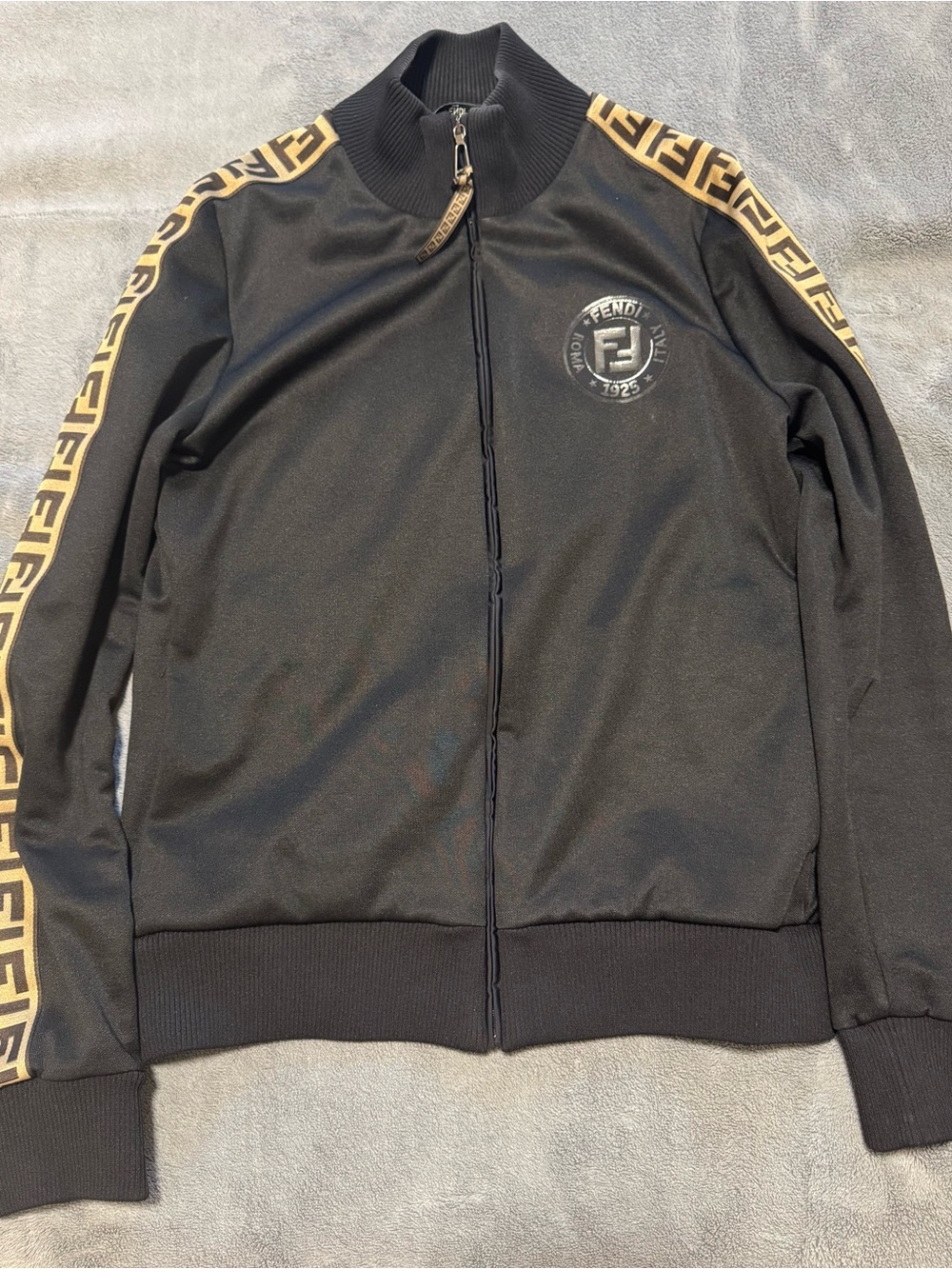 Fendi Black Track Jacket with Gold FF Tape Shoulder Stripes